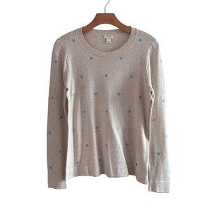 J. Crew Crewneck Embroidered Polka-dot Cotton Sweater Beige Size M Preppy